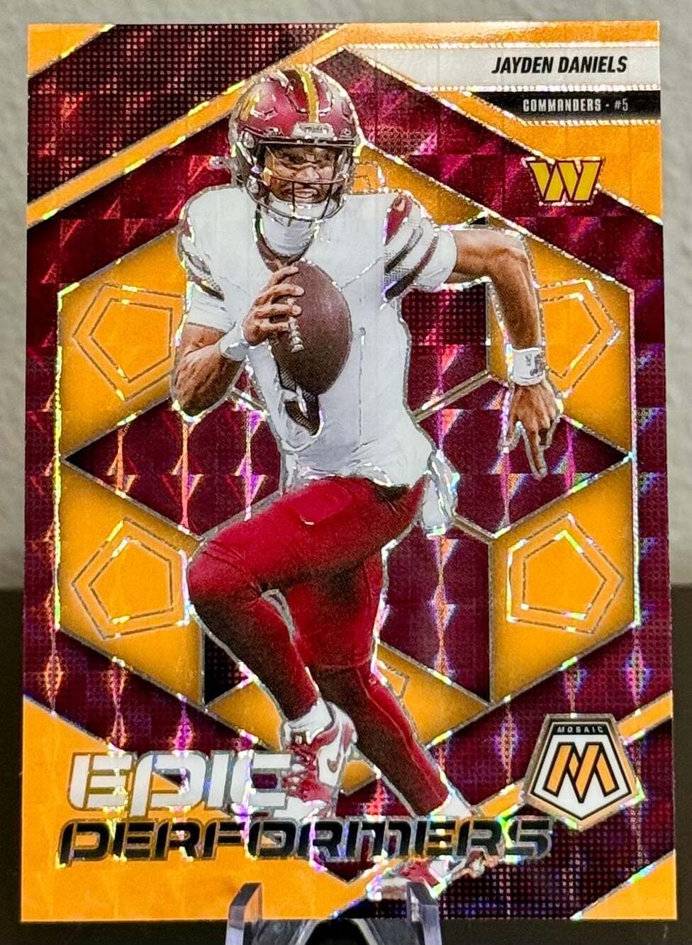 Jayden Daniels 2025 Panini Mosaic Epic Performers #20 Orange Fluorescent Prizm